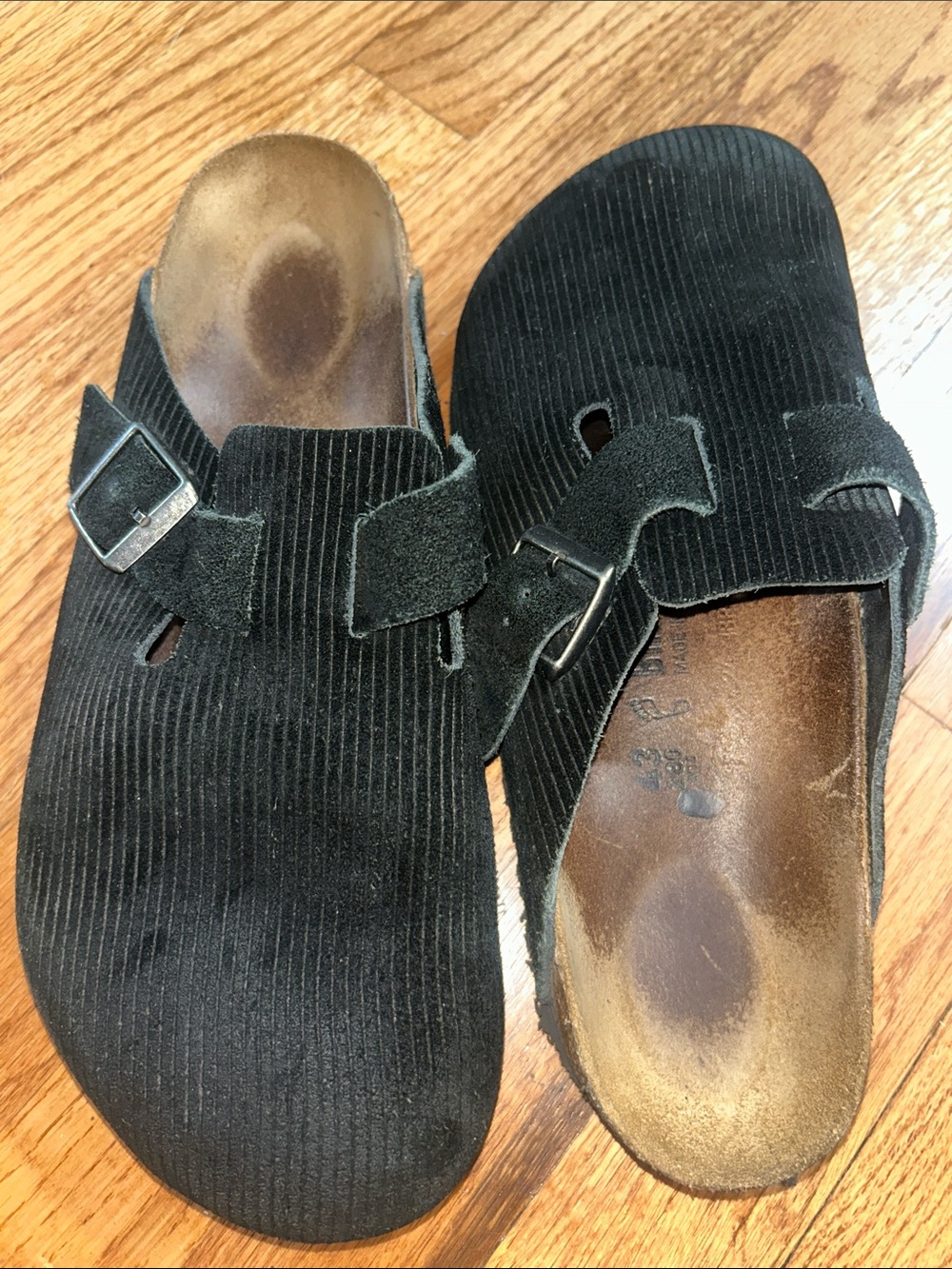 Birkenstock unisex Black Corduroy Adjustable Slip-On Boston Clogs size 43
